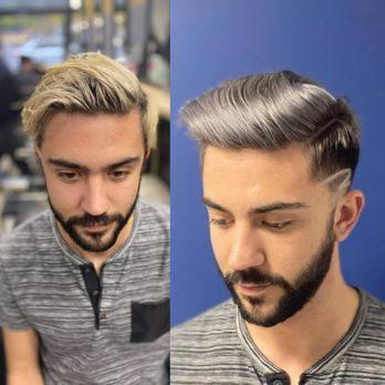 Before and after comparison of a men’s haircut showing a polished, professional grooming result